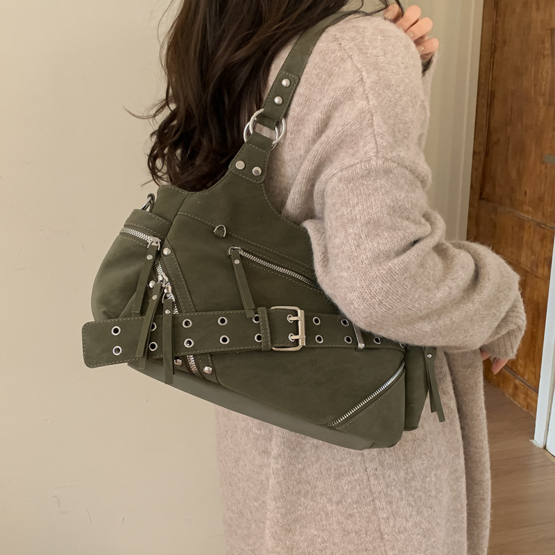 Cross-border retro cool girl moto bolso nicho cinturón hebilla brazo bolso de hombro bolso de mujer mochila de viaje