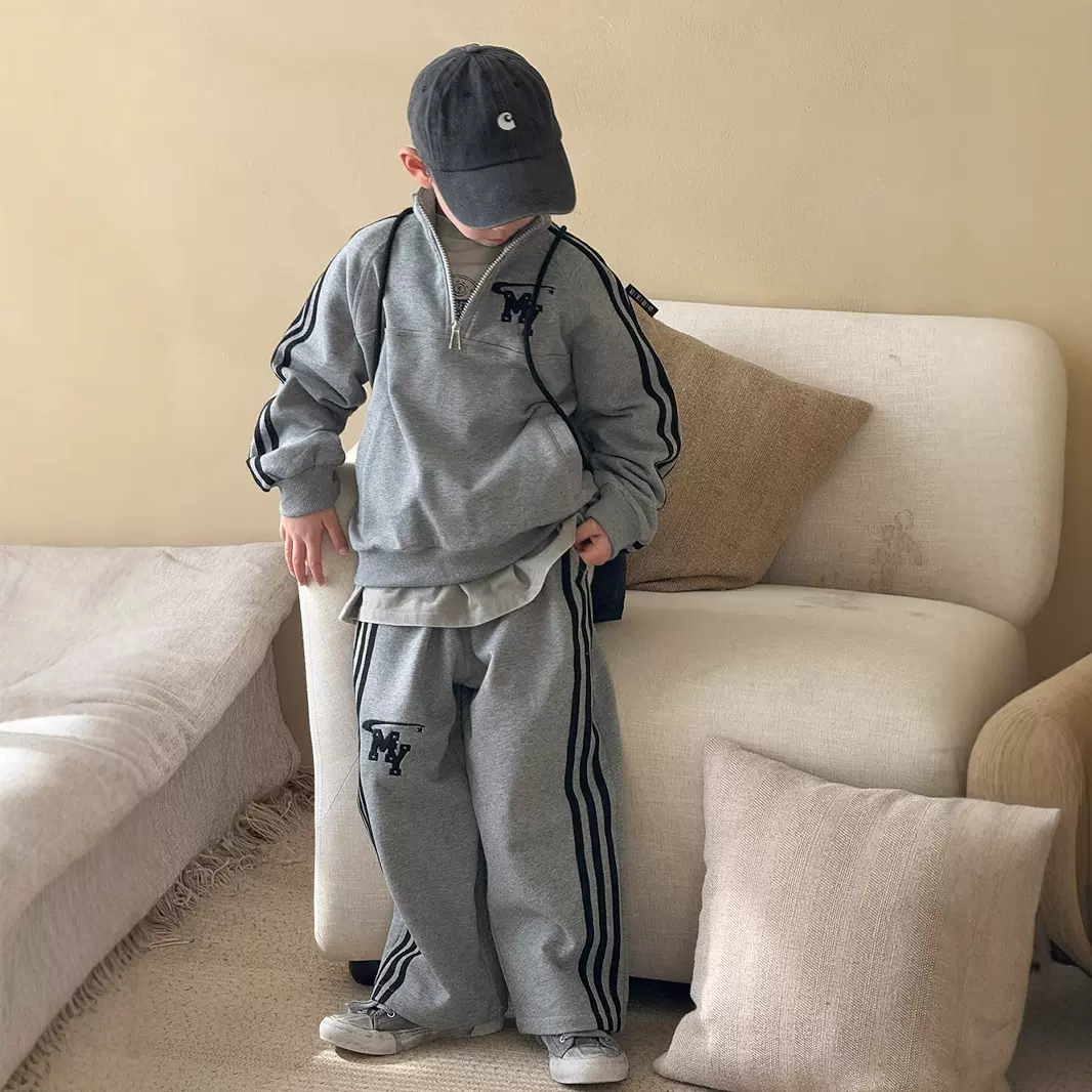 男童套装春秋2025新款卫衣卫裤两件套男童运动套装拉条套头立领衫