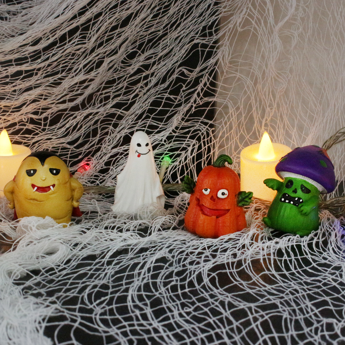 Halloween Little Monster Set Four Decorative Plug-in Ornaments Funny Cute Ghost Pumpkin Holiday Gift Resin Craft