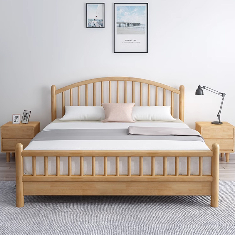 Cama Windsor moderna y simple nueva cama nórdica china de madera maciza doble cama matrimonial individual dormitorio principal dormitorio residencial cama de madera maciza