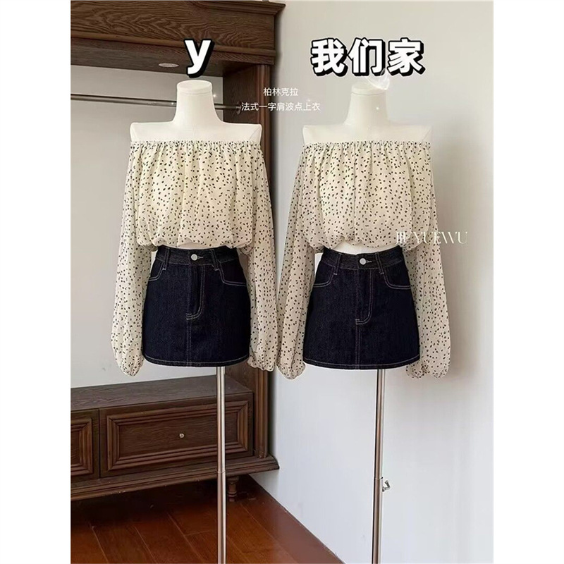 Original Chiffon Double-Layered French-Style Polka Dot Off-Shoulder Long-Sleeve Shirt for Women, Unique and Chic Summer Off-Shoulder Top Original Chiffon Double-Layered French-Style Polka Dot Off-Shoulder Long-Sleeve Shirt for Women, Unique and Chic Summer Off-Shoulder Top