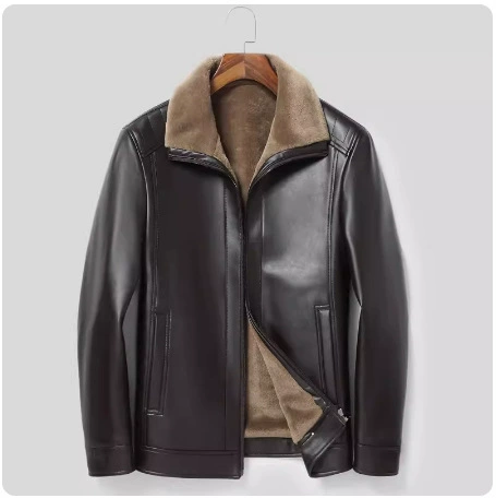 Short down jacket, genuine leather, slim fit