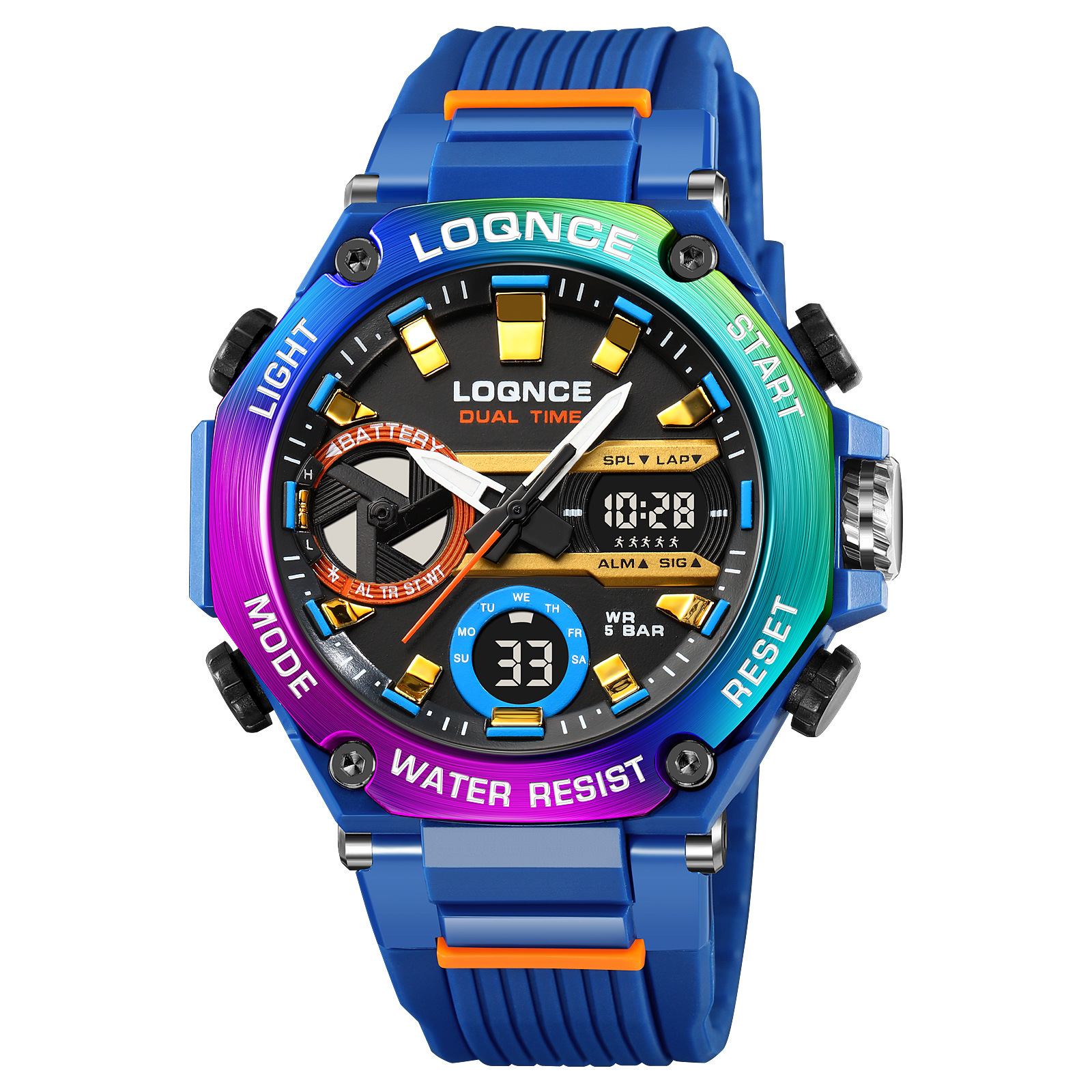 LOQNCE deportes colorido luminoso reloj electrónico impermeable reloj de estudiante multifuncional fresco octogonal Shell Cross-Border Watch
