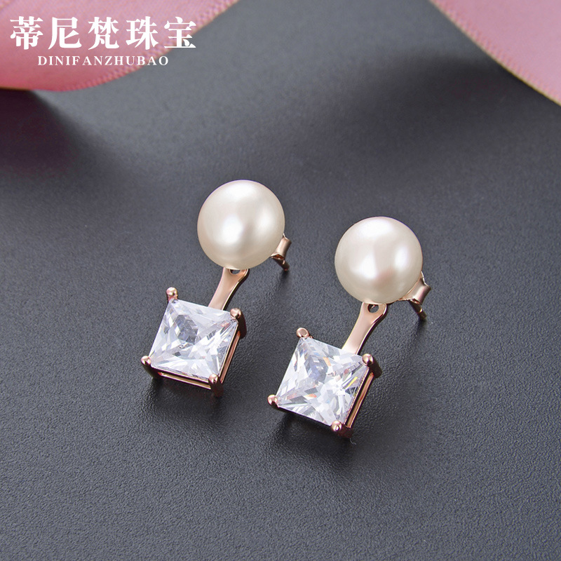 S925 plata esterlina perla de agua dulce pendientes para mujeres verano simple moda todo partido temperamento diamante incrustado uno pendientes de dos piezas pendientes