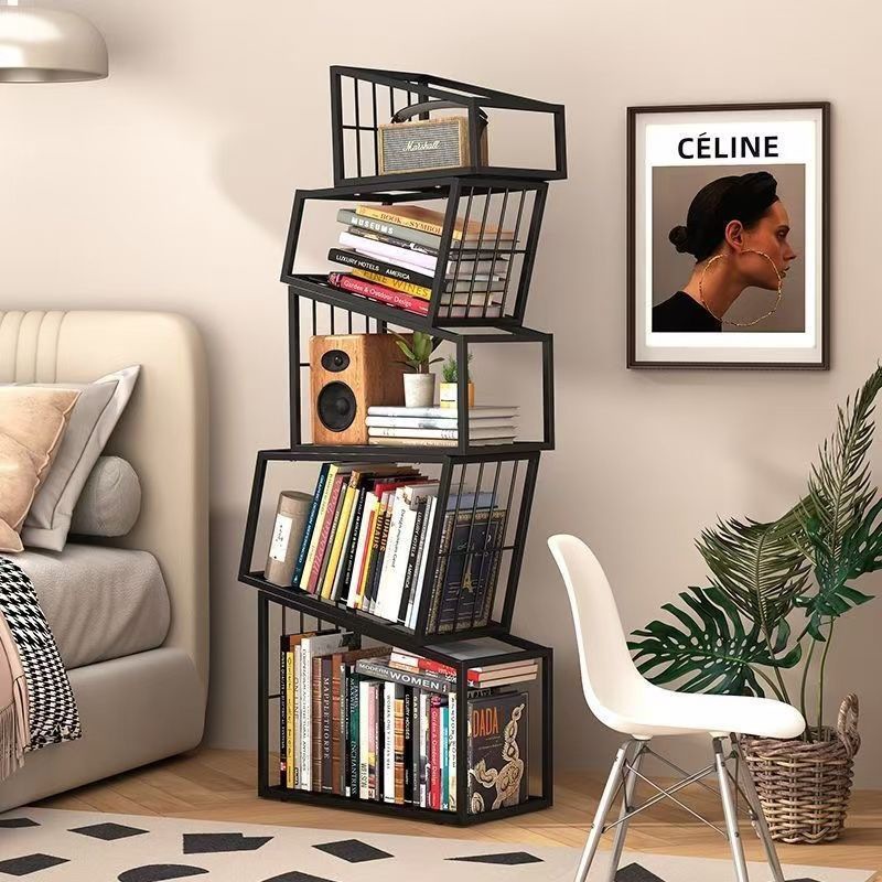 Creative Iron Bookshelf Special-Shaped Corner Vertical Modern Storage Rack Floor-Standing Simple Bookcase Living Room Corner Storage Rack