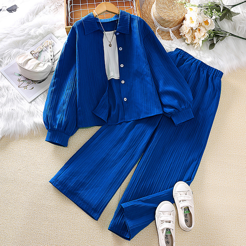 Conjuntos a juego para padres e hijos, para niños y niñas, primavera 2026, nuevo conjunto coreano de madre e hija con camisa de manga larga con cuello y pantalones largos, conjunto de dos piezas.