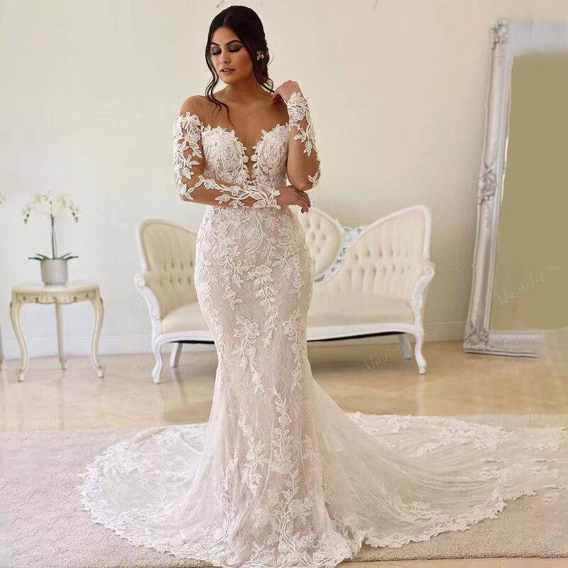 French Fishtail Light Wedding Dress 2025 New Lace Long-Sleeved Bridal Wedding Dress Retro High-End Elegant Wedding Dress French Fishtail Light Wedding Dress 2025 New Lace Long-Sleeved Bridal Wedding Dress Retro High-End Elegant Wedding Dress