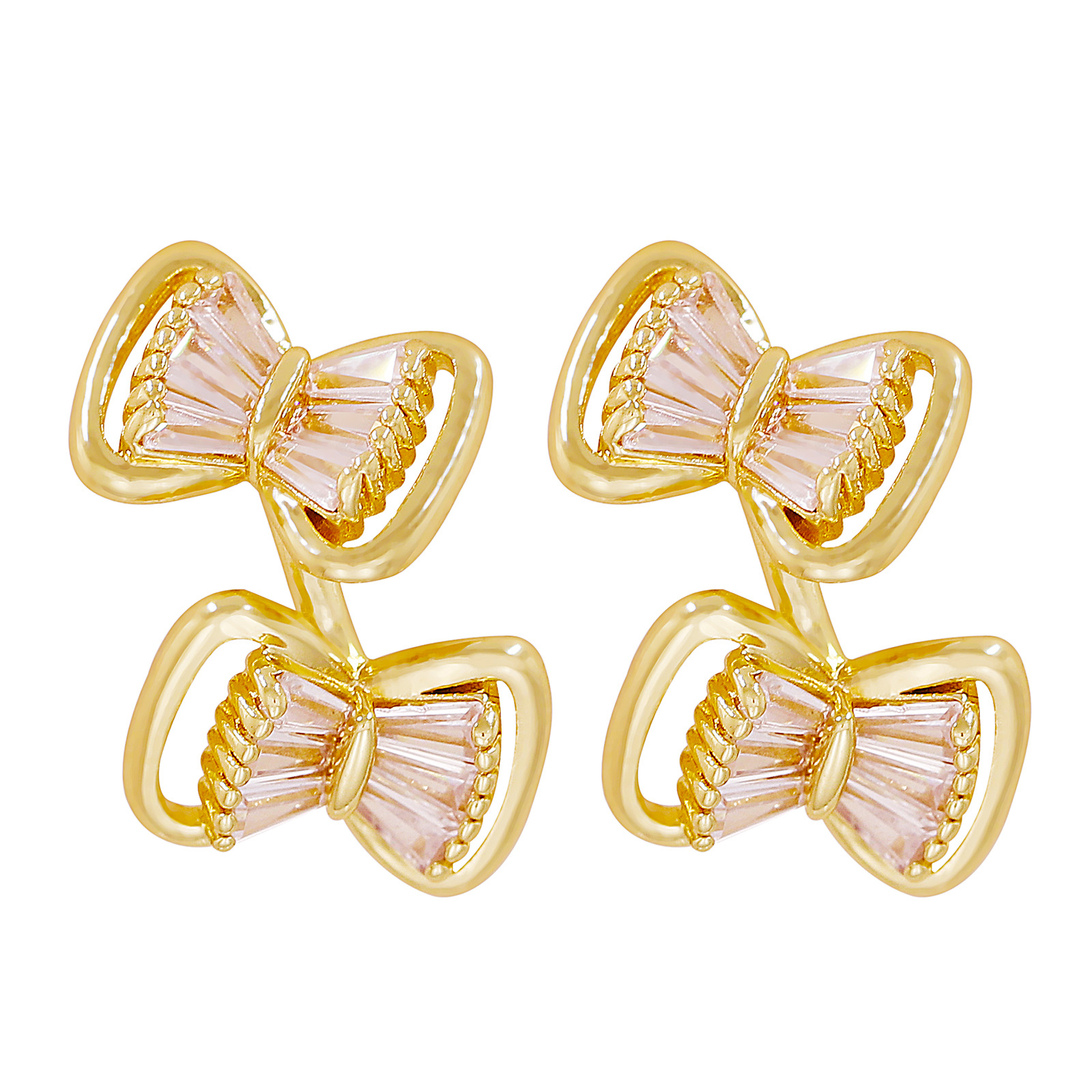 Super Flash Short Earrings Bow Inlaid Zircon New Copper Earrings display picture 5