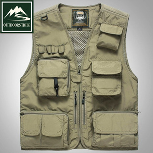 Spring and Autumn Men's Casual Outdoor Removable Multi-Functional Reporter Travel Photography Mesh Quick-Drying Fishing Vest for Men