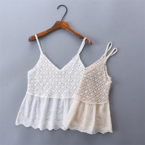 Camisole embroidered hollow knitted short inner wear women's sleeveless top new camisole versatile