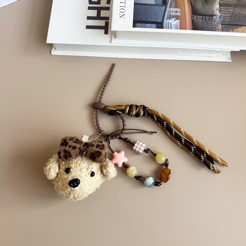 Ins adorable arco peluche osos colgante cadena de cuentas llaveros bolsos colgante accesorios cadena de teléfono móvil al por mayor