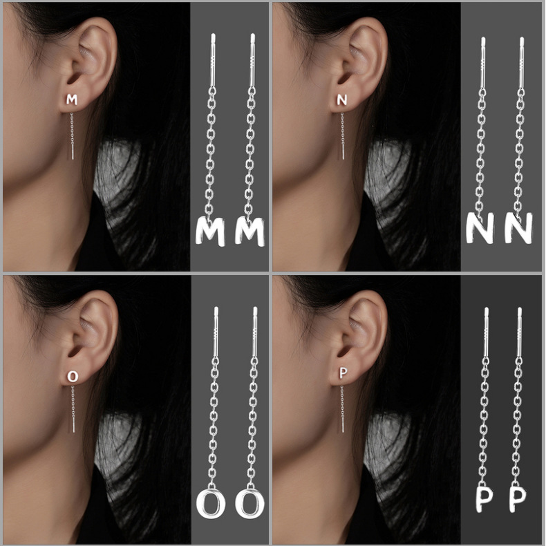925 Sterling Silver Material 1 Pair 925 Sterling Silver Letter Ear Line