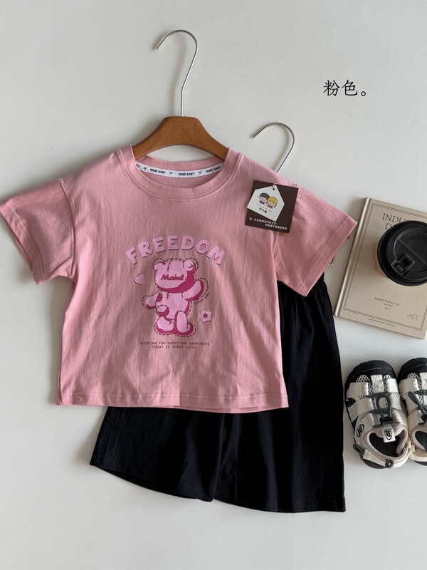 儿童夏季宅小猪纯棉套装圆领卡通印花可爱洋气家居服短裤短袖|undefined