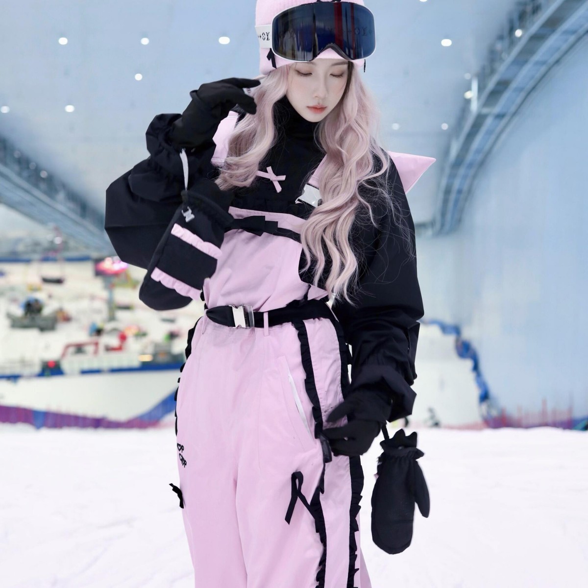 Ldab Pink Sweetheart Ski Suit Set for Women 2026 Autumn and Winter New Outdoor Super Stylish Bow Design Snow Suit