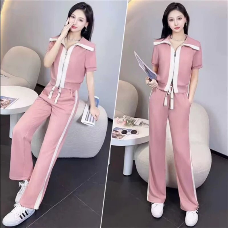 Элегантный модный спортивный костюм для отдыха European Station, Женский Летний Новый свободный костюм для похудения в Корейском стиле, уменьшающий возраст, 2023