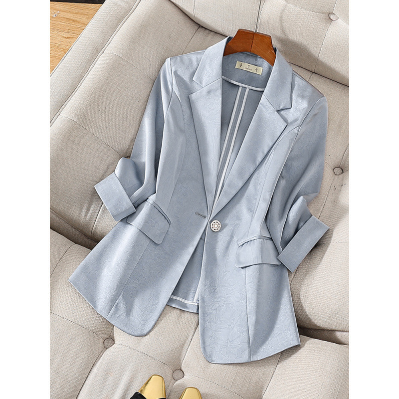 Acetate Satin Suit Jacket for Women 2025 New Spring and Summer Elegant High-End Casual Suit Top for Small People