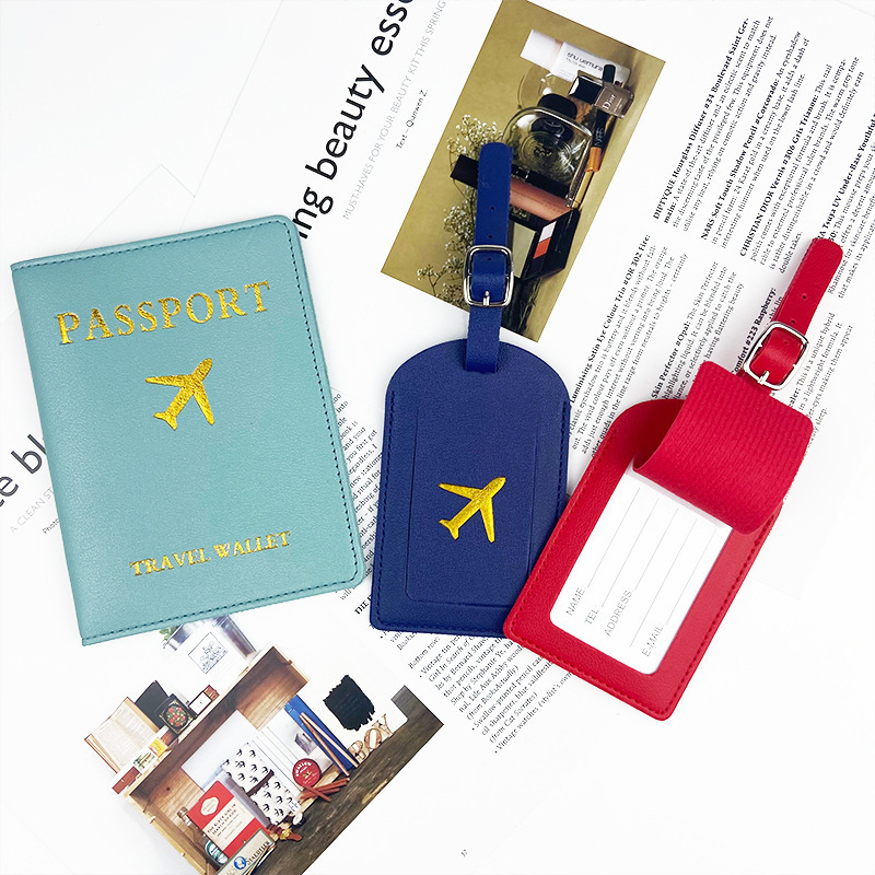 Manufacturer Wholesale Cross-Border Pu Leather Luggage Tags, Passport Holders, Thickened Faux Leather with Embossing and Hot Stamping, Customizable Logo