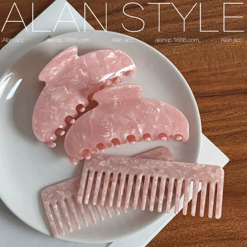 Розовая девчачья ацетатная расческа-зажим, маленькая свежая заколка в виде акулы, женская заколка на затылке, аксессуар для волос с высоким хвостом