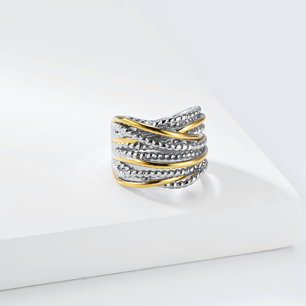 Cross-Border Amazon Bestseller Multi-Strand Twisted Braided Titanium Steel Ring for Women, Gold-Plated, Niche Premium Feel, Elegant Band