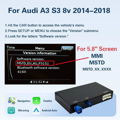 2012-2018 Original Car Multimedia – Simsiz CarPlay və Android Auto - audi-a3-s3-8v-2014-2018-58-inch-mstd
