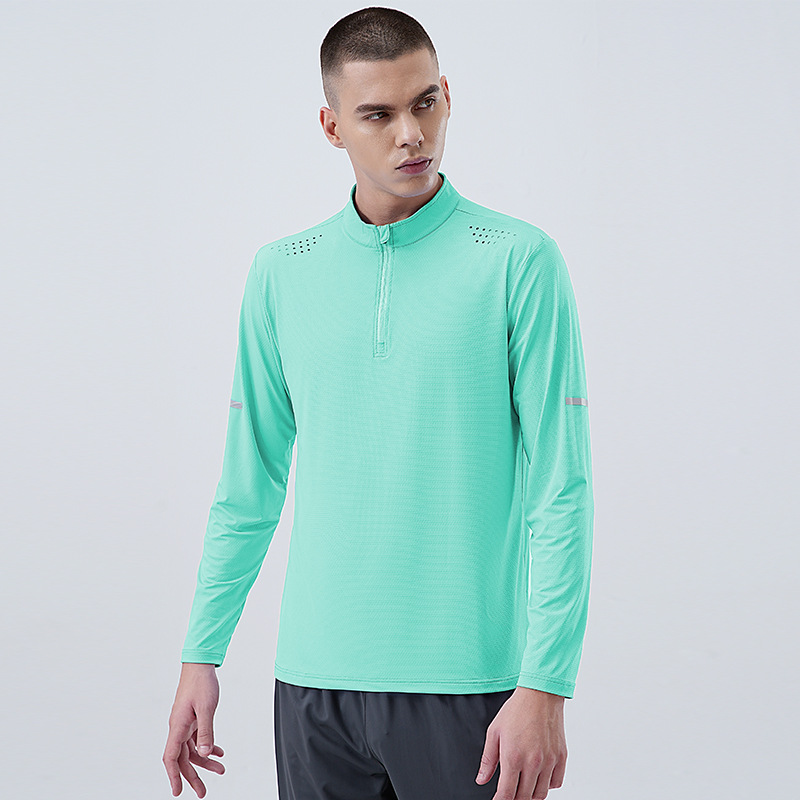 Primavera y otoño nueva manga larga media cremallera ropa de secado rápido deportes fitness suéter transpirable entrenamiento superior correr entrenador camisa