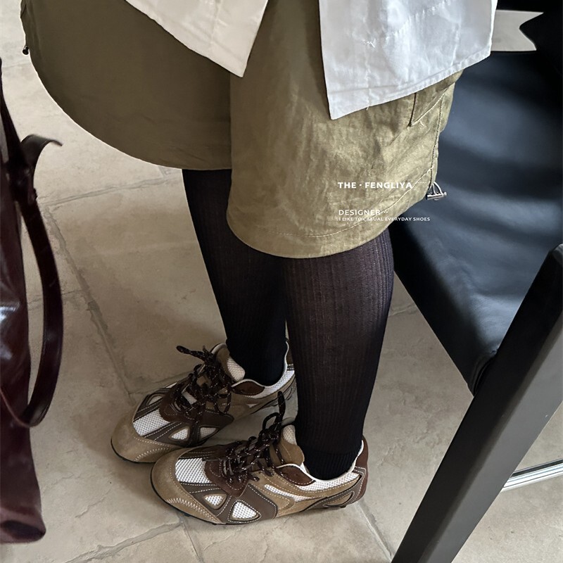 真皮牛皮2025新款德训鞋女拼色休闲平底运动阿甘鞋百搭休闲鞋系带|undefined