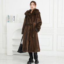 颂伊卡小母貂整貂貂皮大衣女过膝长款水貂裘皮外套紫貂领冬毛领