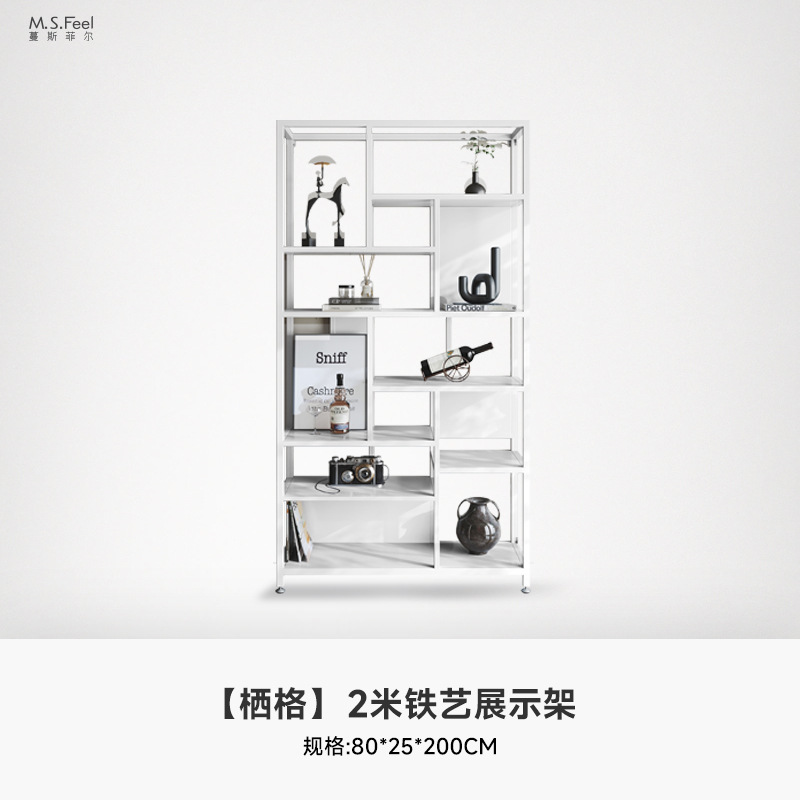 Estante de metal ligero de lujo estante de piso doméstico estante de escritorio estante de decoración de partición estante de exhibición creativa multicapa