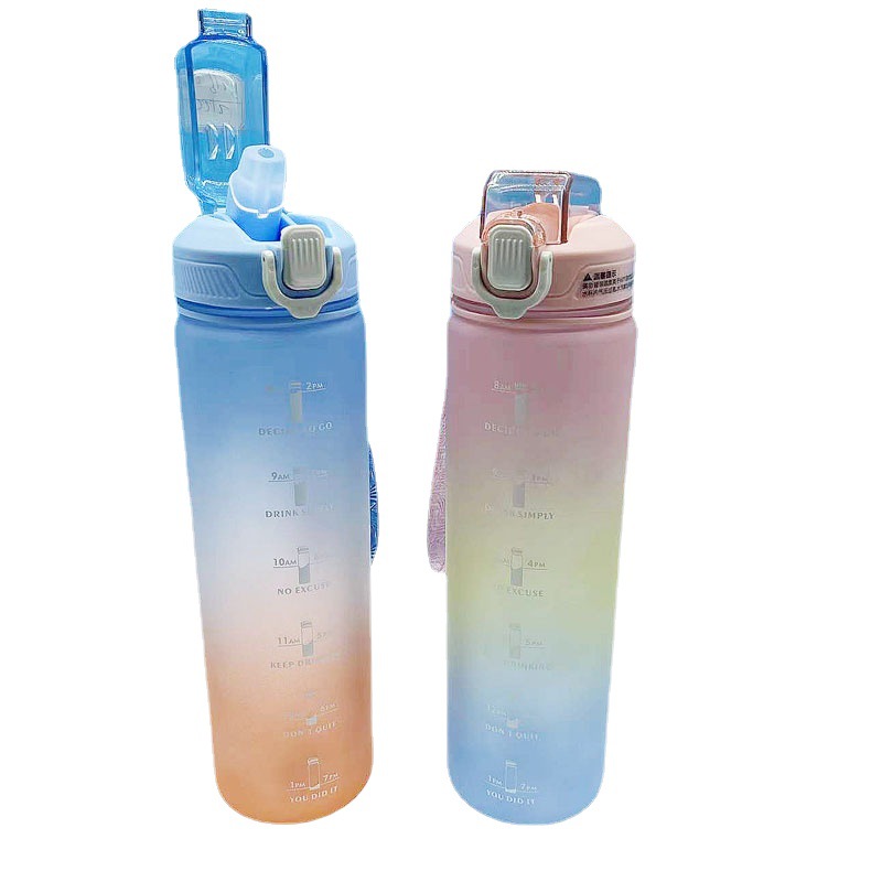 Comercio exterior gimnasio 1000ml hervidor ciclismo PC plástico taza de agua gradiente de color cubierta elástica de silicona pico de pato deportes taza de agua