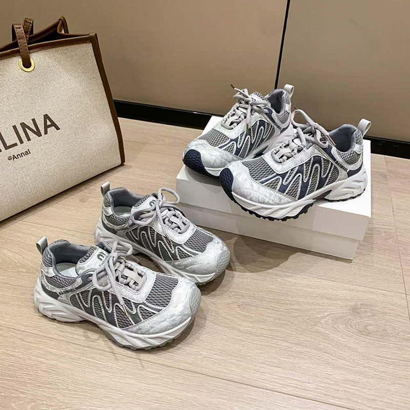 Women's Thick-Soled Mesh Casual Dad Shoes 2025 Autumn New Outdoor Hiking Versatile Color-Blocking Sneakers