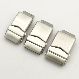 316L不锈钢实心折叠扣精钢双保险表扣硅胶钢链表扣配件18 20 22mm
