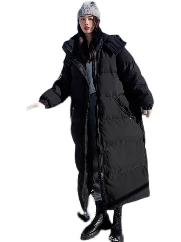 黑白撞色棉服女工装bf长款过膝韩国新款拼色宽松东大门棉衣外套潮|undefined