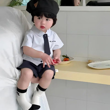 2026春秋新款儿童学院风短袖套装男女宝宝校服风两件套潮范套装