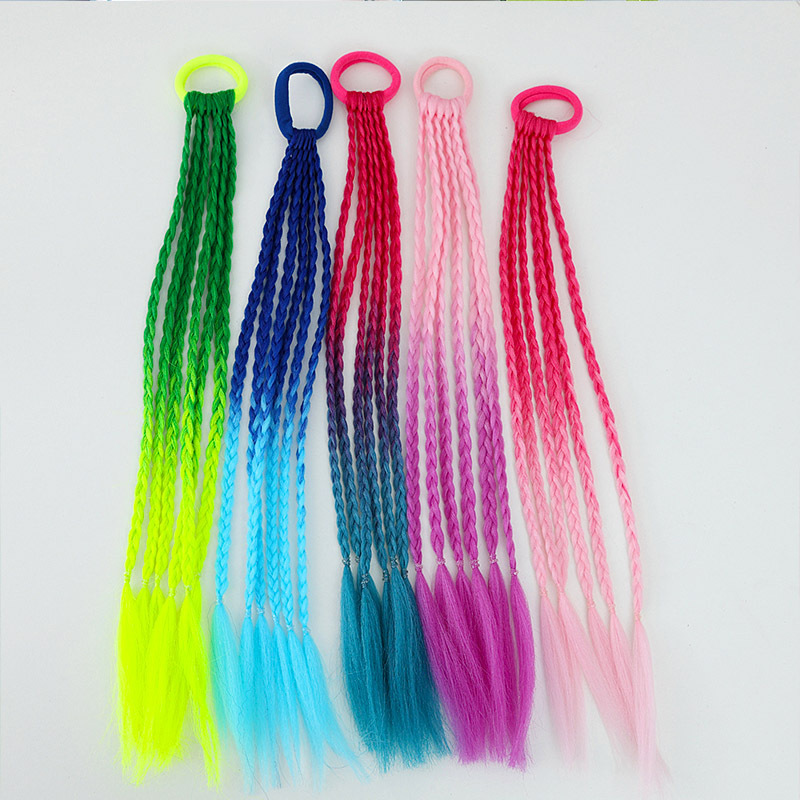Children's Cute Girls Colorful Wig Hair Rope Princess Twist Braid Elastic Hairband Ponytail Headwear Fashion Hair Accessories