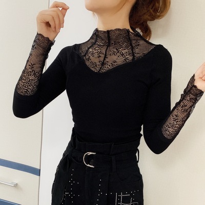 2020高领女神衣冬季大版加绒加厚保暖内衣半高领蕾丝打底衫
