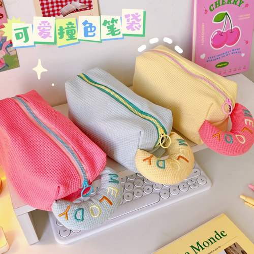 Tengyi Youpin Macaron Color Pencil Bag Student Large Capacity Fabric Stationery Bag Simple Contrast Color Pencil Case Stationery Box