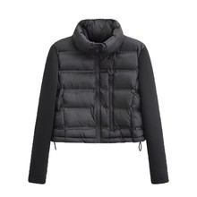 23款JXC冬季新款女装  欧美风黑色拼接棉服短款夹克外套