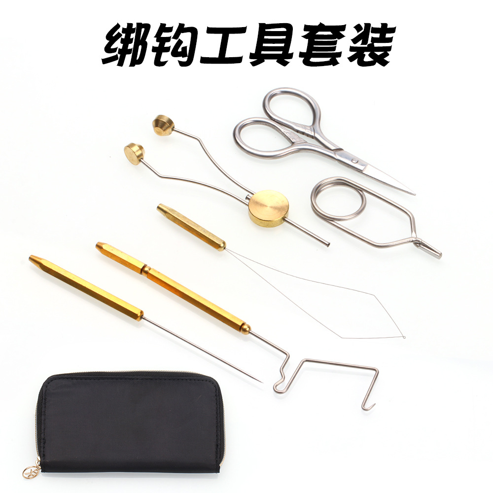 Pesca con mosca gancho de lana herramienta de encuadernación traje de tijeras de plumas Knotter enhebrado Winder peinar cepillo gancho traje