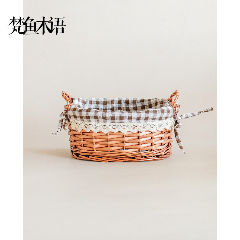 Protección del medio ambiente mimbre cesta tejida a mano mesita de noche escritorio merienda cesta de almacenamiento cesta clave cosméticos Ratán cesta de almacenamiento tejida