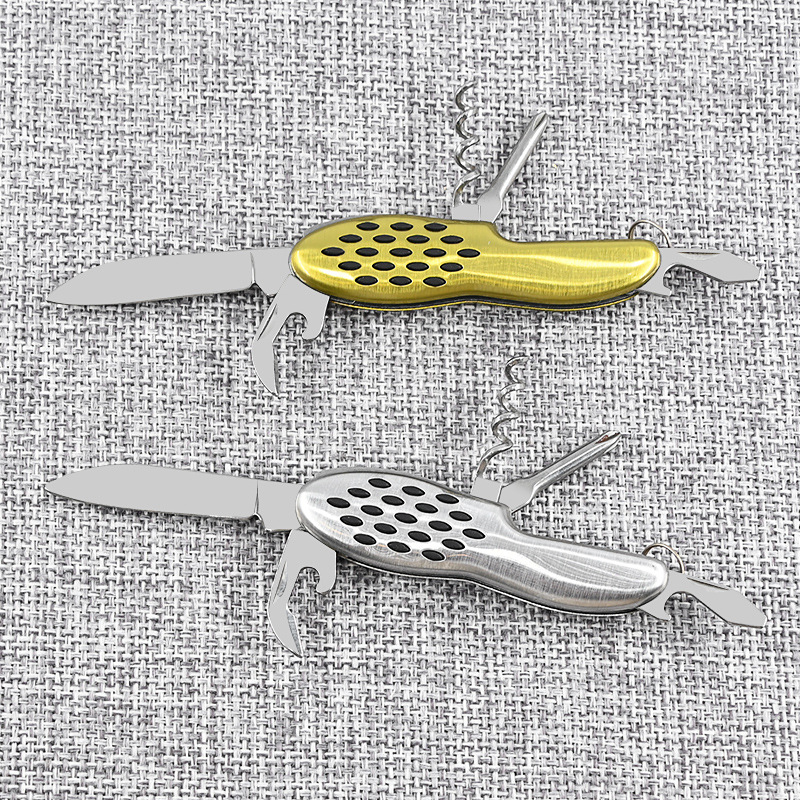 迷你花生壳形不锈钢多功能5开小刀 户外野营礼品小工具折叠刀子