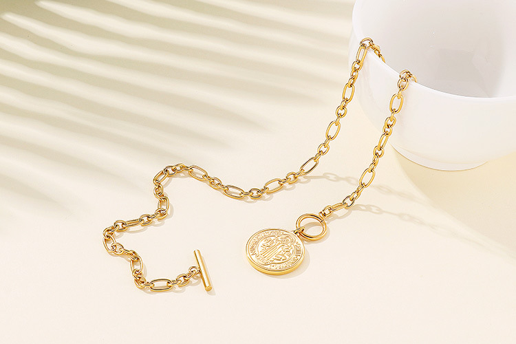 European and American hip-hop hipster bracelet necklace simple coin stainless steel jewelry set