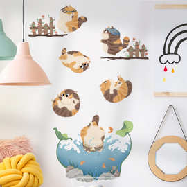 卡通萌猫装饰墙贴橱柜房门可爱宠物可移除墙壁画贴纸34083-跳水猫