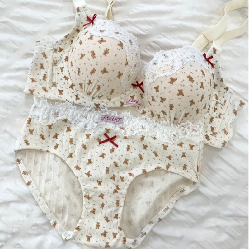 Student Girl Underwear Set, Push-Up Bra for Small Busts, Enhances Appearance, No Empty Cups, Sweet and Cute Style, Sweet Girl Bear Bra Set Student Girl Underwear Set, Push-Up Bra for Small Busts, Enhances Appearance, No Empty Cups, Sweet and Cute Style, Sweet Girl Bear Bra Set