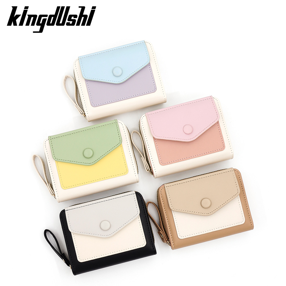 Cartera corta de mujer fresca y simple pu color contrapeso bolsa de tarjetas de órgano macarón bolsa de mano bolsa de cambio bolsa de cremallera