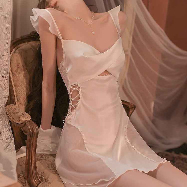 6247 manufacturers wholesale generation of sexy pajamas women's thin spring and summer sexy Ice Silk Pure wind nightgown bathrobe set