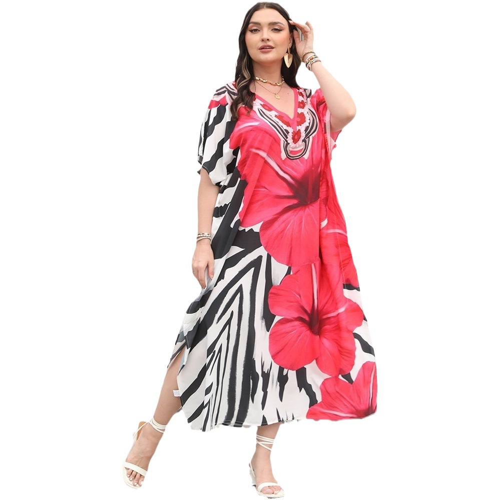 Cruzar la frontera europea y americana blusa de playa con cuello en V vestido bohemio más tamaño vestido bikini camisa de protección solar 5D83