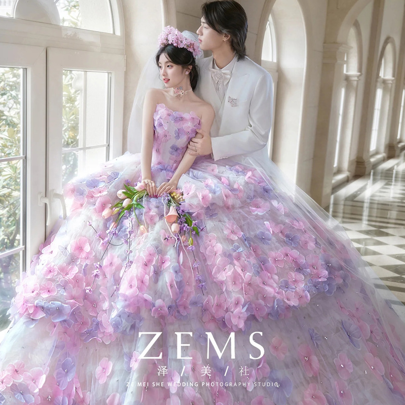 New Flower Goddess Wedding Photo Studio Theme Clothing Light Wedding Photography Classy Forest Purple Gauze Tube Top Dress
