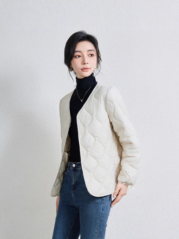 棉衣内胆女秋冬季新款轻薄保暖大V领内穿打底长袖短款棉服 女外套|undefined