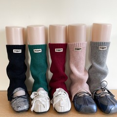 秋冬韩风ins字母布标羊毛针织开叉袜套中筒堆堆袜子松弛感腿套女