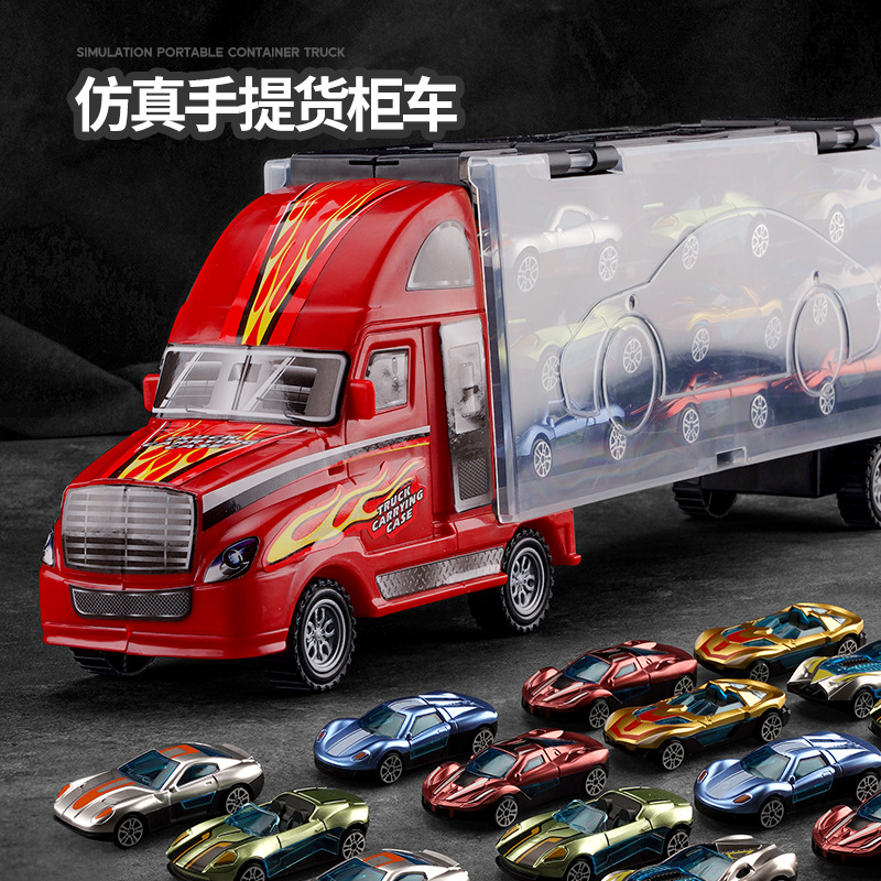 跨境新品兒童仿真手提貨櫃車玩具車 慣性車合金回力小車男孩玩具